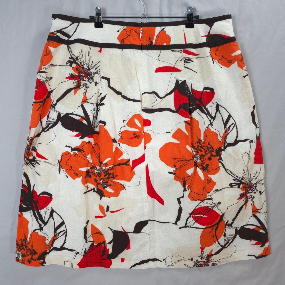 Cato Skirt 18/20W Linen Blend Floral Orange A-Line Knee Length Vintage Inspired - Picture 2 of 11